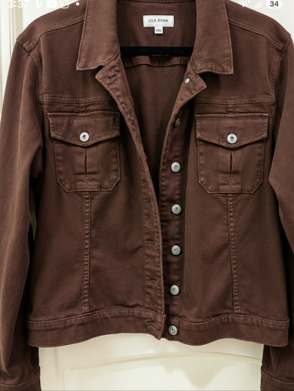 Lila Ryan XXL Black Coffee Brown Stretch Denim Trucker Jacket